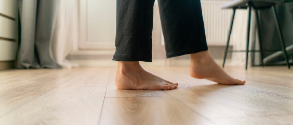 feet walking on warm floor heated by underfloor heating in Chepstow, Monmouthshire (NP16)